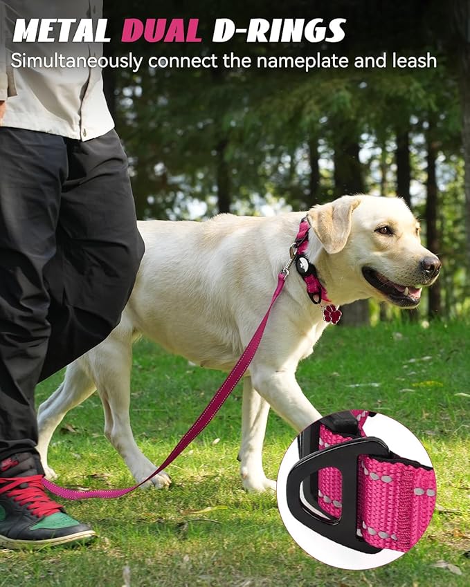 Joytale Airtag Dog Collar, Reflective Pet Collar with Waterproof AirTag Holder, Dual D-Rings, Soft Padded Adjustable for Small Dogs, Hotpink, S