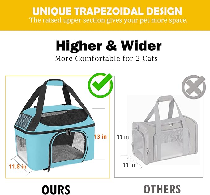 Large Cat Carrier for 2 Cats Safe Soft Side Pet Carrier for Dog Collapsible Travel Small Dog Carrier TSA Airline Approved Cat Carrier for Large Cats 20 lbs, Blue
