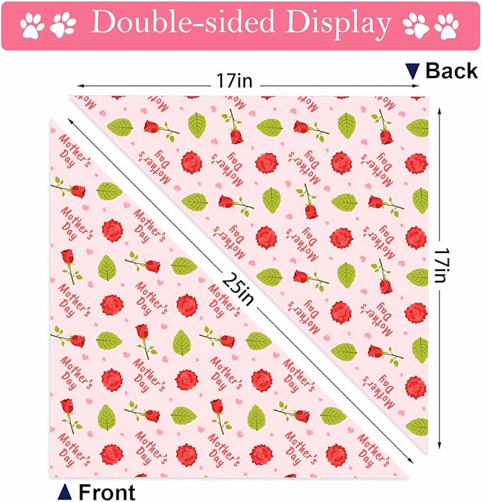Mothers Day Dog Bandanas, 2 Pack Reversible Super Mom Pet Scarf for Boy and Girl, Triangle I Love My Mom Bandana for Small Medium Large and Extra Large Dogs