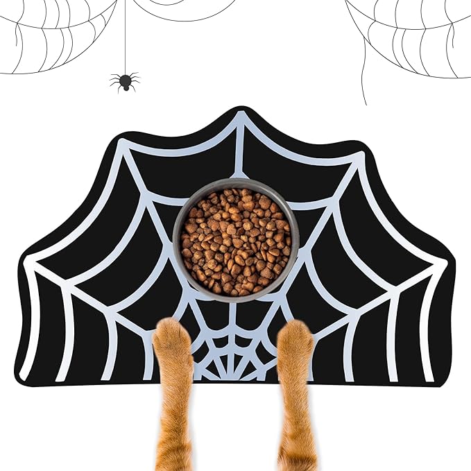 Pet Mat for Food and Water, Absorbent Non-Slip Quick Dry Dog Food Mat for Dog Cat Bowl Indoor Outdoor Pet Dining Gift Halloween Decorations (15.74 * 23.62In, Spider)