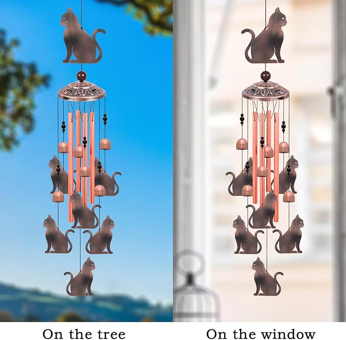 Outdoor Cat Wind Chimes, Gifts for Mom & Grandma & Family, Music Wind Catcher, Mobile Wind Bells, Memorial WindChimes, Blessing Windchime for Garden/Home/Balcony/Lawn/Yard/Indoor/Outside Decoration