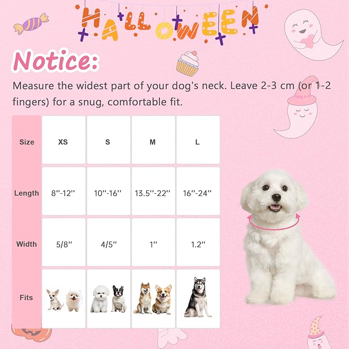 Halloween Dog Collar, Fall Dog Collars for Extra Small Dogs, Cute Pink Puppy Collar with Adorable Ghost & Pumpkin Design, Soft Cotton Extra Small Dog Collars Girl Boy Dog Collar-XS