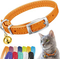 CollarDirect Leather Cat Collar with Bell - Kitten Collar, Small and Big Cat Strap for Boy Cats, Girl Cats with Safety Elastic Strap (Neck Fit 8"-11", Orange)