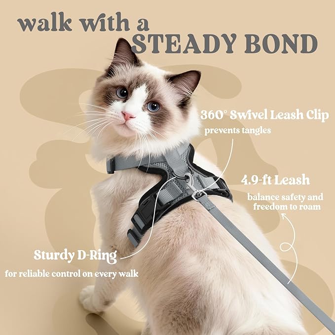 rabbitgoo Cat Harness and Leash for Walking, Escape Proof Soft Adjustable Vest Harnesses for Cats, Easy Control Breathable Reflective Strips Jacket, Grey, XXS