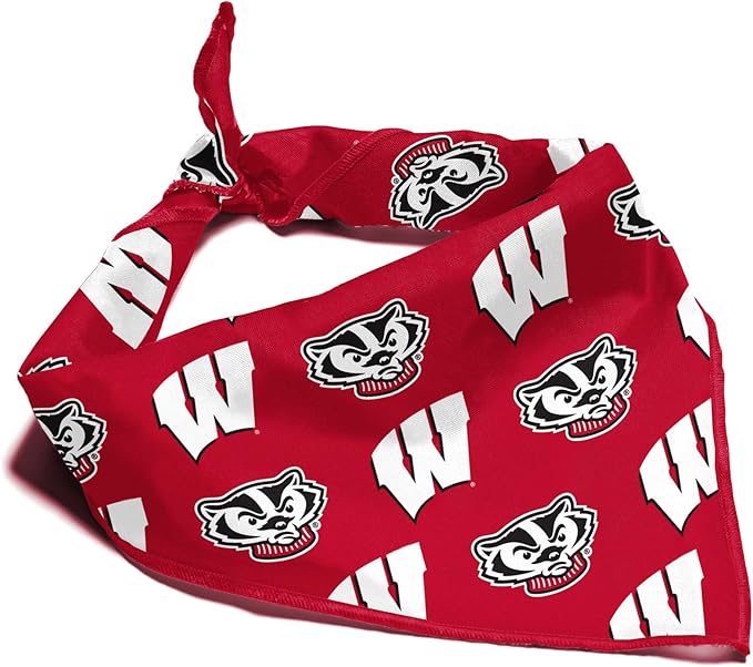 Wisconsin Badgers Officially Licensed Bandana for Dogs and Cats | Fits Pets Great Gift Idea | Easy-to-Tie (Large, 28")