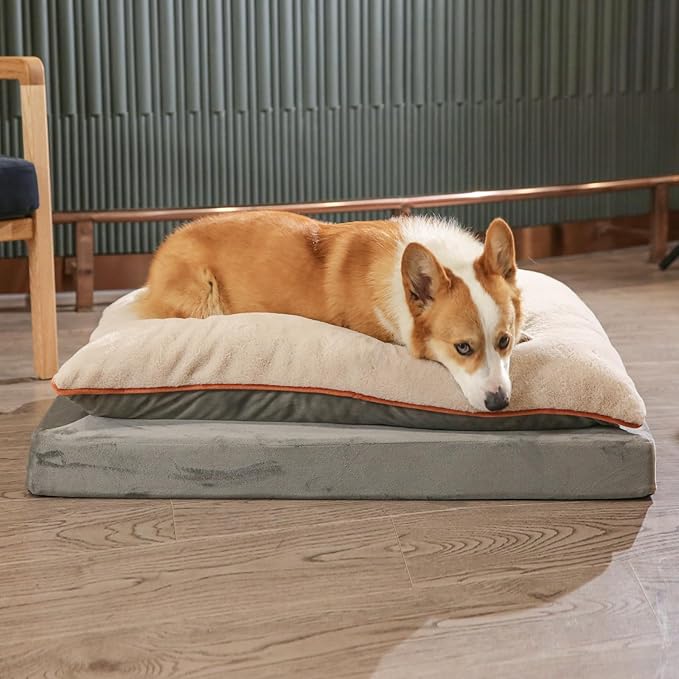 Amazon Basics Washable Dog Bed with Cooling Gel Memory Foam, Pressure-Relief Supportive Design, Anti-Slip Bottom, Machine Washable Removable Cover, Extra Large (40" x 30"), Grey