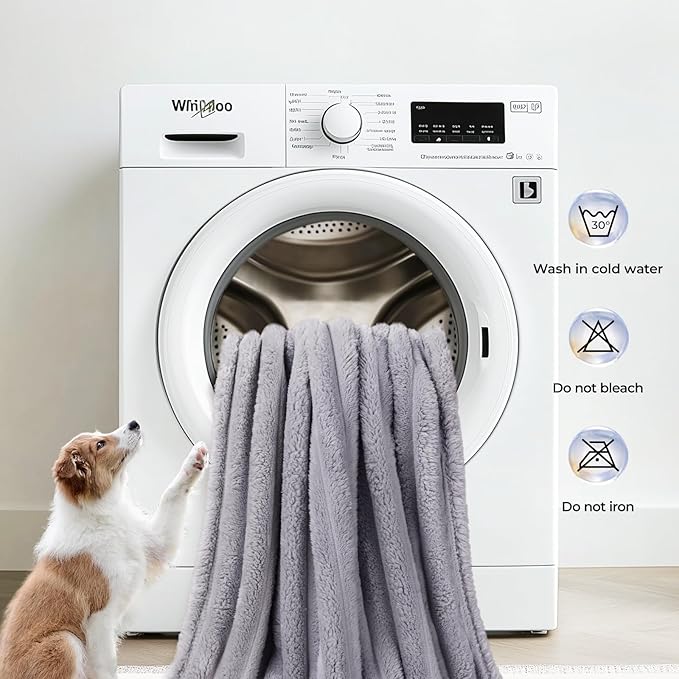 LINENLUX 1 Pack 3 Soft Fleece Dog Blanket for Pet Washable Warm Cat Puppy Fluffy Calming Flannel Grey Large