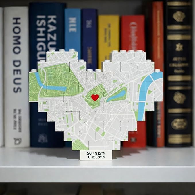 NAZENTI Personalised Map Print Heart Building Block, Engaged, Wedding Present, Anniversary, Romantic, Valentine Keepsake gifts for Couple Family Besties, New Home Jigsaw, Romantic Home Decor for Him