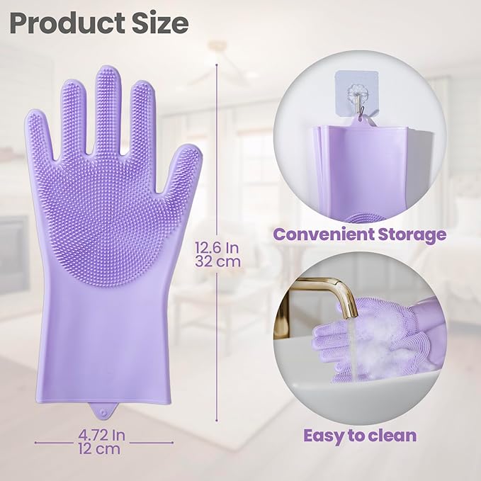 DELOMO Pet Grooming Gloves 1 Pair: Soft and Gentle Silicone Dog Washing Gloves - Bathing Scrubber Brush Mitt Grooming Shedding Fur Removal Massage for Dogs/Cats/Horse, Purple