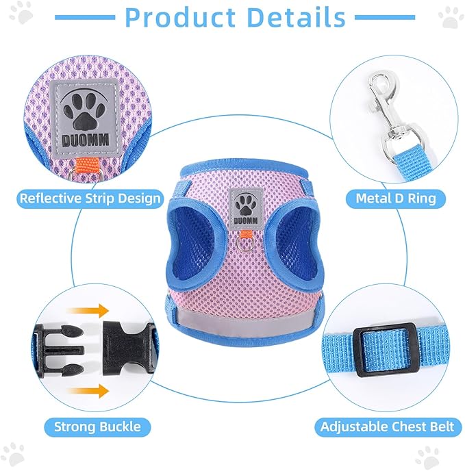 Cat & Dog Vest Harness - All Weather Mesh, Reflective Strap, Step-in Adjustable for Small Cats & Dogs (Pink and Blue,XS)