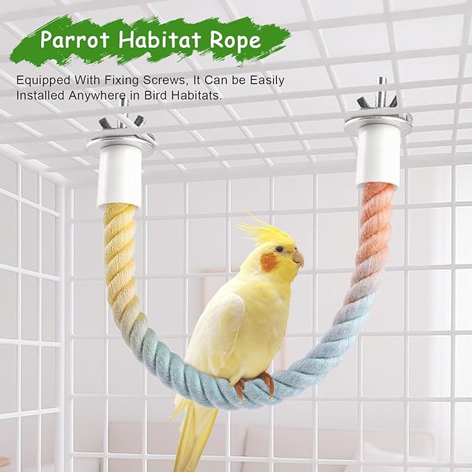 3 Pcs Bird Rope Perches Gradient Color, Bendable Parrot Bird Perch Rope Stand for Cage, Stand Climbing Stand Toy for Cockatiels, Lovebirds, Budgies, Parakeets (2 Long + 1 Short)