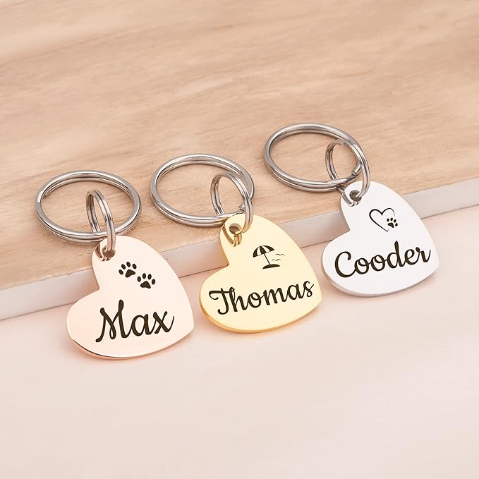 Anavia Small Size Dog Cat ID Tags, Small/XS Personalized Color Plated Stainless Steel Puppy Kitten Name Tags, Customized Engraved Nameplate Pet Collar Tag (Rose Gold, Heart)