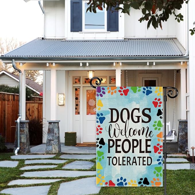 Dogs Welcome People Tolerated Garden Flag, Pet Lover Yard And Porch Flag, Outdoor Home Decor Double Sided Yard Flags Banner for Yard Patio Lawn, Dog Lovers Gifts for Women, Dog Owner Gifts