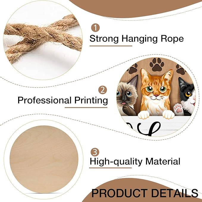 Deroro Welcome Cats Front Door Sign, Paw Prints Wood Door Hanger Outdoor Outside Porch Decor Pet Lover Owner Gifts, Farmhouse Wooden Wreath Indoor Wall Hanging Decoration
