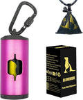 Metal Dog Poop Bag Holder w/Leash Clip|Durable Scratch-Resistant Aluminum|15 Bags+3 Accessories(Pink)