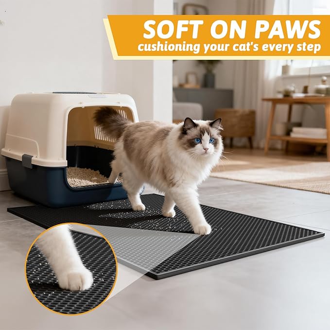 Pieviev Cat Litter Mat Double Layer Waterproof Urine Proof Trapping Mat 1 Pack (Black, 30x24 Inch (Pack of 1))
