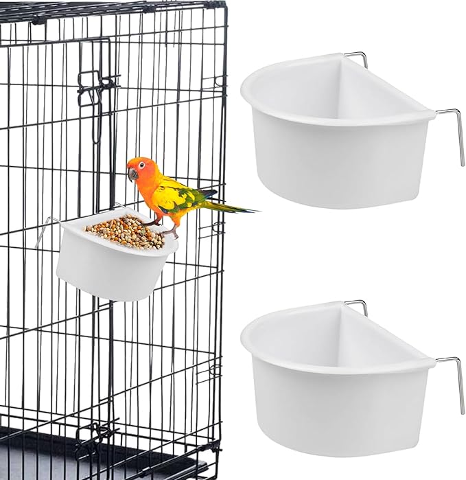 Bird Feeder, 2 Pcs Plastic Bird Food Feeder, Bird Water Cage Accessories, Hanging Bird Food Bowl Cups for Parrots Small Birds Pigeons Parakeet