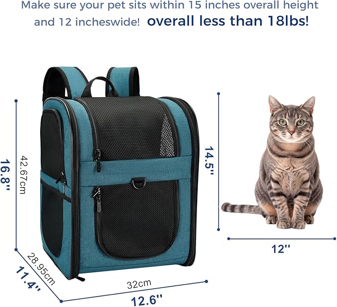 Apollo Walker Dog & Cat Carrier Backpack for 4-18lb Pets - Ventilated Safe Design with Padded Back Support, Breathable Mesh Pet Backpack for Hiking, Travel, Outdoor (Teal)