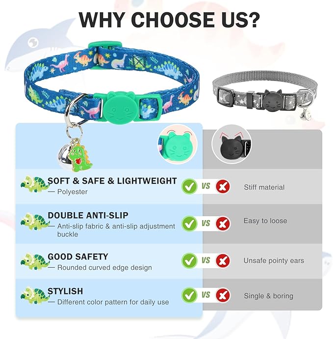 3 Pack Breakaway Cat Collars with Bell- Daisy Pendant Spring Cat Collar for Girl Boy Cats with Safety Buckle- Cute Kitten Collar Adjustable 8"-12" for Kitty Puppy Small Pets