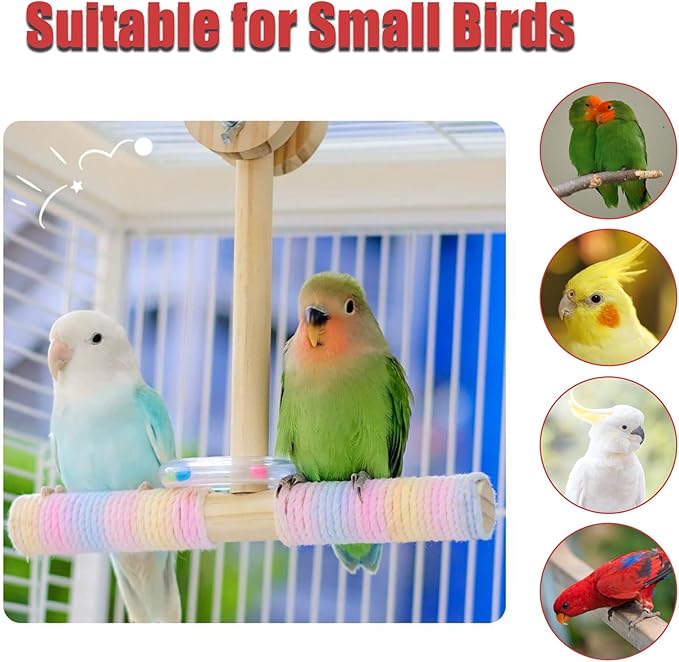 Bird Swing for Cage,Rust Sound Interactive Hanging Bird Toy Perch,Wooden Exercise Cockatiel Toys,Bird Cage Accessories Perch,Parrot Perch Stand for Conure,Budgie,Cockatiel,Lovebird,Canary,Finch