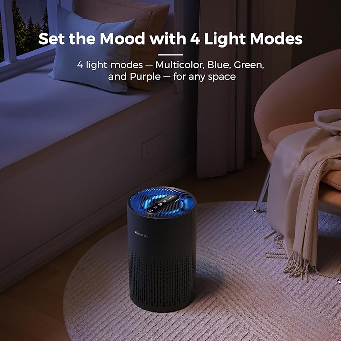 Purivortex Air Purifiers for Bedroom, Quiet Air Purifier with HEPA Filter for Pollen, Smoke, Dust, Pet Dander, Odor, Hair, Ozone Free, Covers Up to 880 Sq Ft, PX500 Black