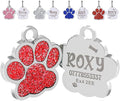 EDSG Cat Dog Tags Personalized for Pets, Dog Name Tags Cat Name ID Tag, Engraved Dog Tags Dog ID Tags Small Glitter Bling ID Tag Paw Print for Cat Pet Dog Puppy(Red,Design 2)