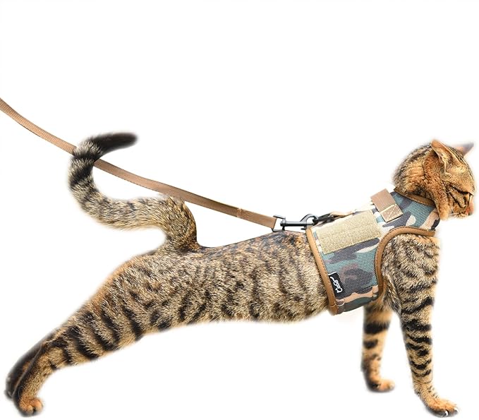 Tactical Kitty Harness and Leash for Walking Escape Proof Breathable Mesh Fabric, Green Jungle Camo, X-Small, Adjustable Cat Walking Jackets, Padded Stylish Cat Vest