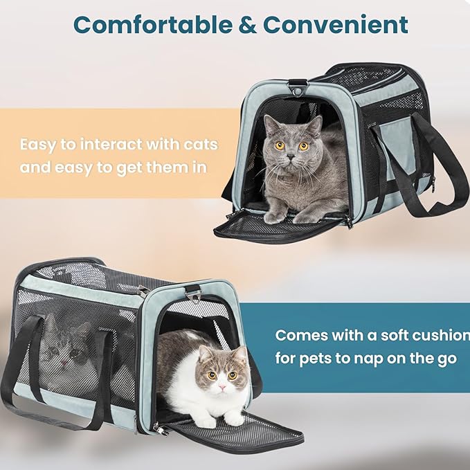 19 x 12 x 12 Large Cat Car Carrier – Roomy Escape-Proof Cat Car Seat for Safe Driving, Lockable Zippers & Safety Tether, Soft-Sided Travel Carrier for Road Trips & Vet Visits