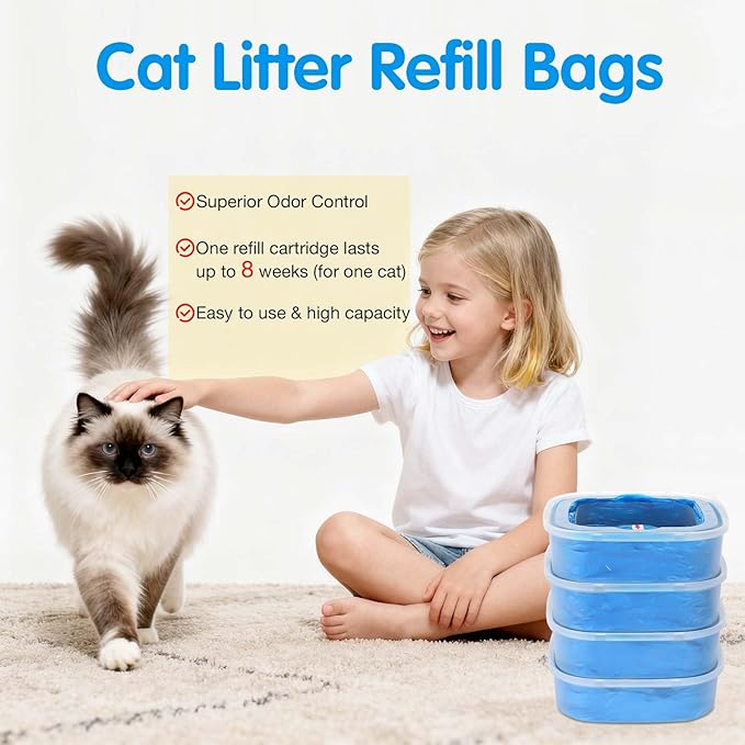 Cat Litter Refills Bags 4 Pack Enhanced Odor Control Litter Refills Compatible with Genie Cat Standard, Plus and XL Pails