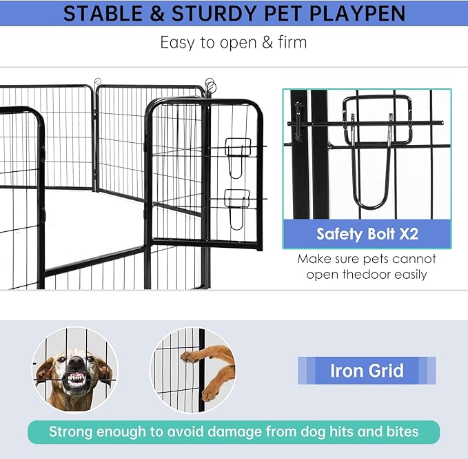 BestPet | Dog Playpen | 32 Inch, 24 Panels | Heavy Duty Metal Pet Exercise Pen | Indoor Outdoor Fence Panels | Rust-Resistant, Removable, Tool-Free Setup | Anti-Skid, Expandable Design
