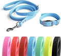 4.2FT Dog Collar and Leash Set, PVC Waterproof Adjustable Odor Proof Pet Collars Leashes, Easy to Clean, Surface 3D Cube Effect, Dog Leash for Small Dogs, Sky Blue