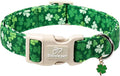 St. Patrick's Day Dog Collar for Small Dogs - Bold Green Lucky Clover Dog Collars, Cute Irish Party Shamrock Puppy Collar, Lightweight Adjustable St. Patricks Day Pet Collars XS