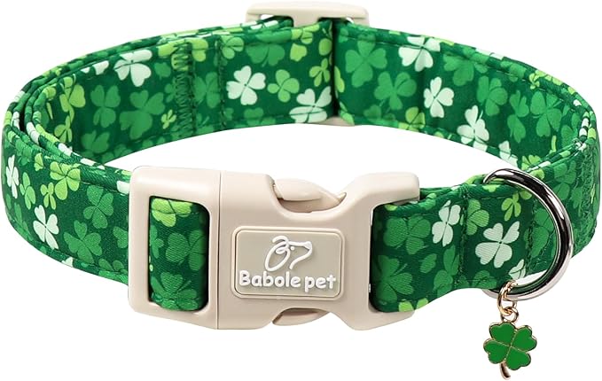 St. Patrick's Day Dog Collar for Medium Dogs - Bold Green Lucky Clover Dog Collars, Cute Irish Party Shamrock Puppy Collar, Lightweight Adjustable St. Patricks Day Pet Collars M