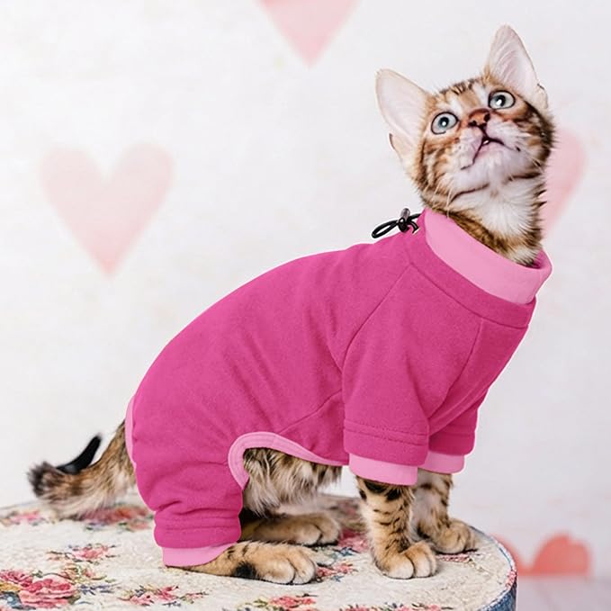 PUMYPOREITY Cat Recovery Suit, Stops Wound Licking After Surgery, Sticky Hair Shirt with Sticky Fabric, Cat Pajamas Prevents Over-Grooming, Pink, XS