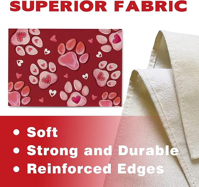 Valentines Day Dog Cat Paw Prints Placemats Set of 4, Pink Red Love Hearts Dining Place Mats Table Decor Pet Lover Gifts, Anniversary Wedding Home Kitchen Decoration 12 x 18 Inch