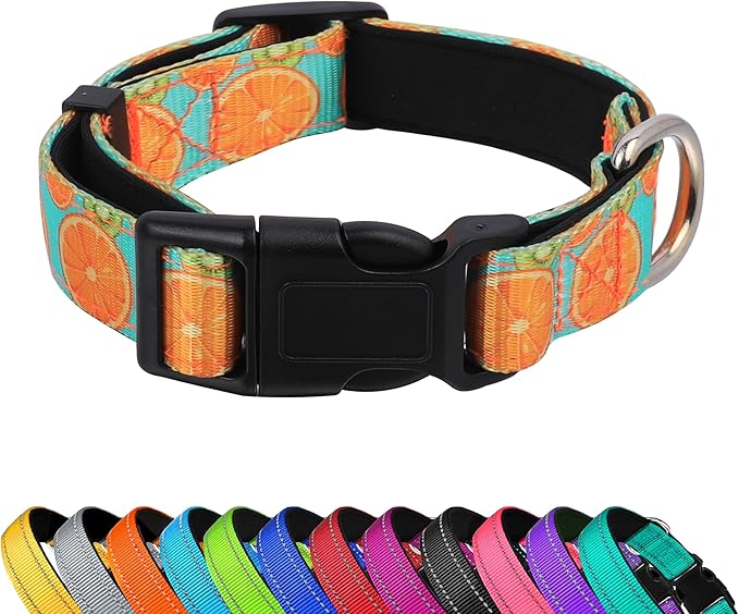 Reflective Dog Collar, Adjustable Soft Neoprene Padded Nylon Pet Collars with Buckle for Puppy and Small Dogs, Cats, Summer Lemon,S