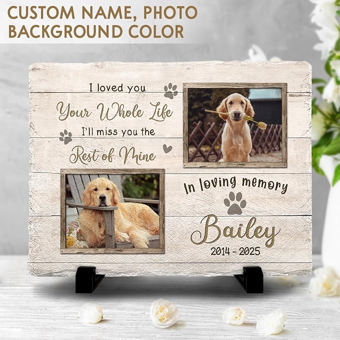 Personalized Rectangle Shaped Memorial Headstones for Dog Cat Passing Away - in Loving Memory Gifts for Condolences - Plaque Color to Show Vibrancy of Your Furry Friends for Pet Lovers
