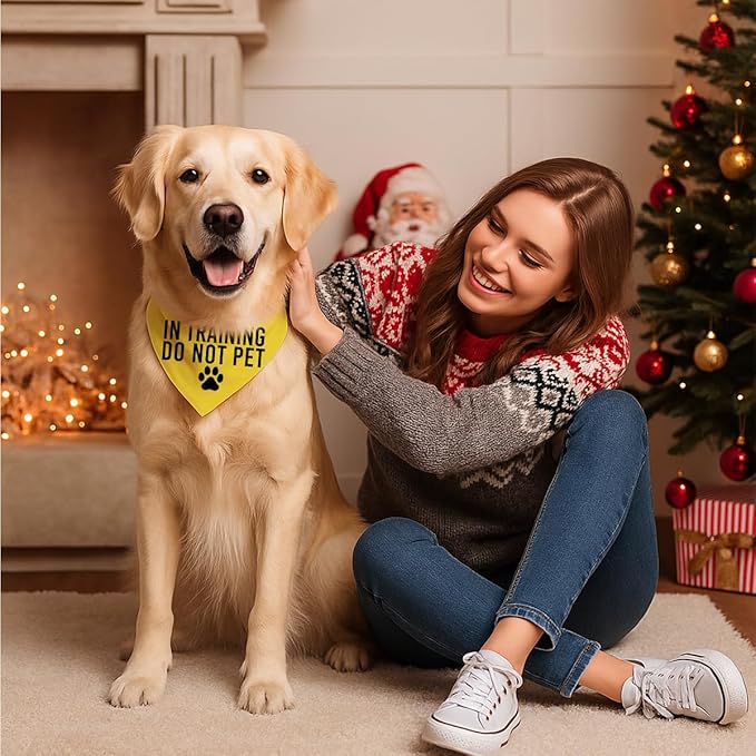 in Training Do Not Pet Dog Yellow Bandana, Training Dogs Scarf, Do Not Pet My Dog, Adjustable Comfortable Triangle Pets Kerchief for Small Medium Boy Girl Dogs
