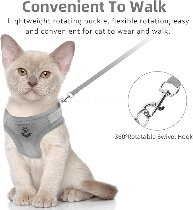 Cat & Dog Vest Harness - All Weather Mesh, Reflective Strap, Step-in Adjustable for Small Cats & Dogs (Gray, S)