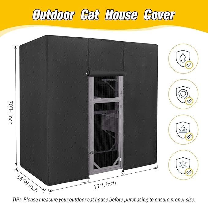Kingling Outdoor Cat House Cover Weatherproof, Thermal Covers for Outdoor Cat House Catio Cat Cage Cover Winter for Large Cat Catio 4 Tiers Pet Enclosures House (Cover Only)- 77 "L x 36 "W x 70 "H