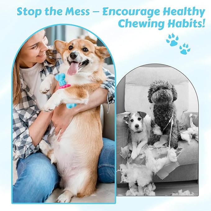 Puppy Chew Toys for Teething, Durable Dog Chew Toy for Aggressive Chewers, Tough TPR Rubber Bone Toy for Small & Medium Dogs, Teeth Cleaning & Anxiety Relief(Blue)