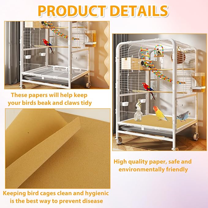 50 PCS Gravel Liner Paper for Bird Cage 10 x 16 Inch Bird Cage Paper Liners Birdcage Cage Liner for Birdcage Parrots Cockatiels
