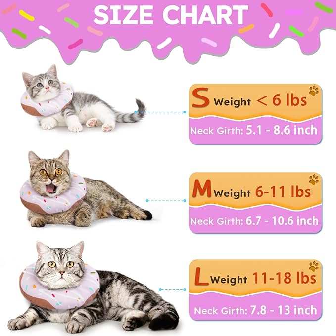 Cat Cone Collar Soft, Waterproof Cat Recovery Collars Spay Cones to Stop Licking Cute Donut E Collar After Surgery Anti-Lick Wound Healing Safety Elizabethan Collar for Kittens (Donut Purple, Large)