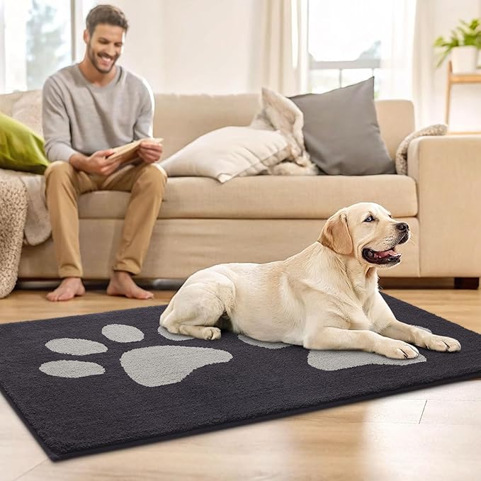 Buganda Dog Door Mat for Muddy Paws, Absorbent Dirt Trapper Washable Indoor Doormats, Non Slip Low-Profile Mud Mat for Dogs, Front Entrance Doormat for Inside Floor (59x24 Inches, Dark Grey)