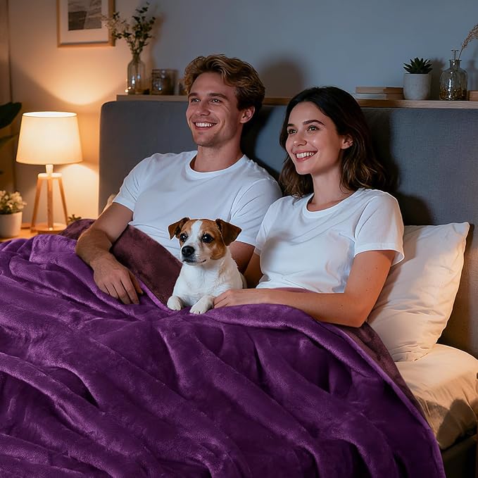 LOOBANI Waterproof Blanket for Bed: Reversible Soft Flannel King Size Bed Blanket 85" x 108", Waterproof Dog Blankets for Large Dogs, Spill-Proof Cover for Furniture Protection, Movie Time, Purple