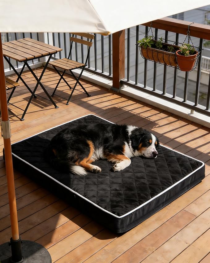 Orthopedic Dog Beds for Extra Large Dogs Waterproof Pet Kennel Pad with Removable Washable Cover and Non-Slip Bottom, 47x29 Inch, Black