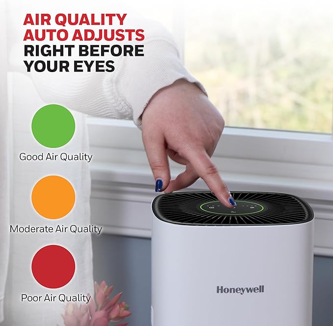 Honeywell Allergen Plus Compact HEPA Small Room Air Purifiers for Home, Up to 530 Ft² Coverage, 3-in-1 Filter, Pet Dander, Smoke & Odor Reducer Air Quality Sensor with Auto Mode, White, HPA125W