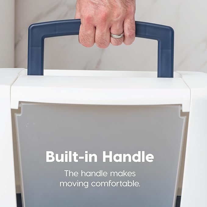 IRIS USA Cat Litter Box, Large Enclosure with Front Door Flap and Scoop, Covered Box with Handle and Buckles for Portability and Privacy, Navy/White