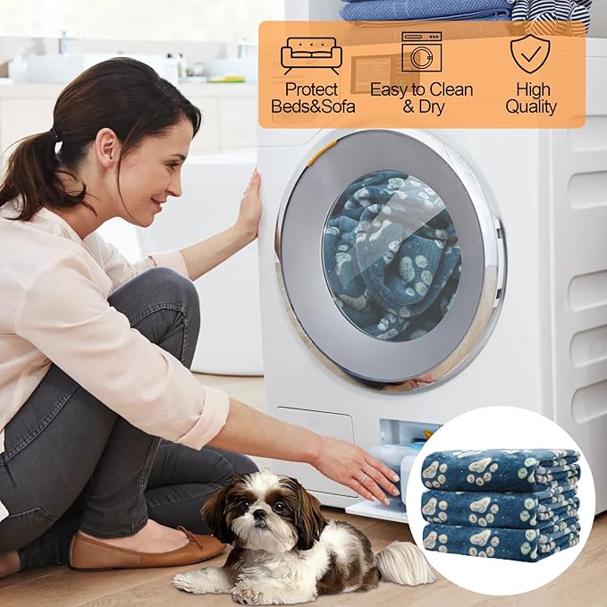 Rezutan 1 Pack 3 Premium Blankets for Large & Medium Dogs - Super Soft Fluffy Pet Blanket Throw for Puppies & Cats, Navy Blue Paw Blanket Suitable for Dog Kennel Crate Bed(41x31 Inch)
