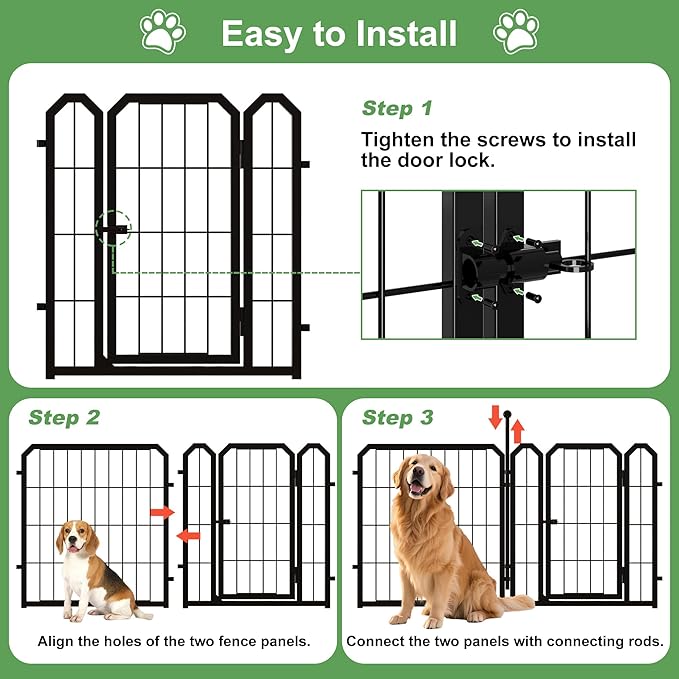 Dog Playpen for Indoor & Outdoor, 24 inch 8 Panels Metal Puppy Playpen for Puppies/Small Dogs, Portable Pet Fence for Yard, Camping, Travelling, Black